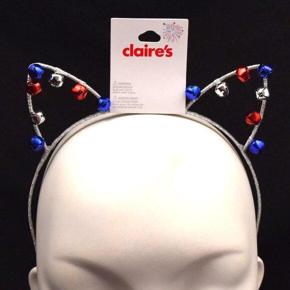 Claires Cats Ears Headband with Red White Blue Bells Red Silver Blue Patriotic - Picture 3 of 5